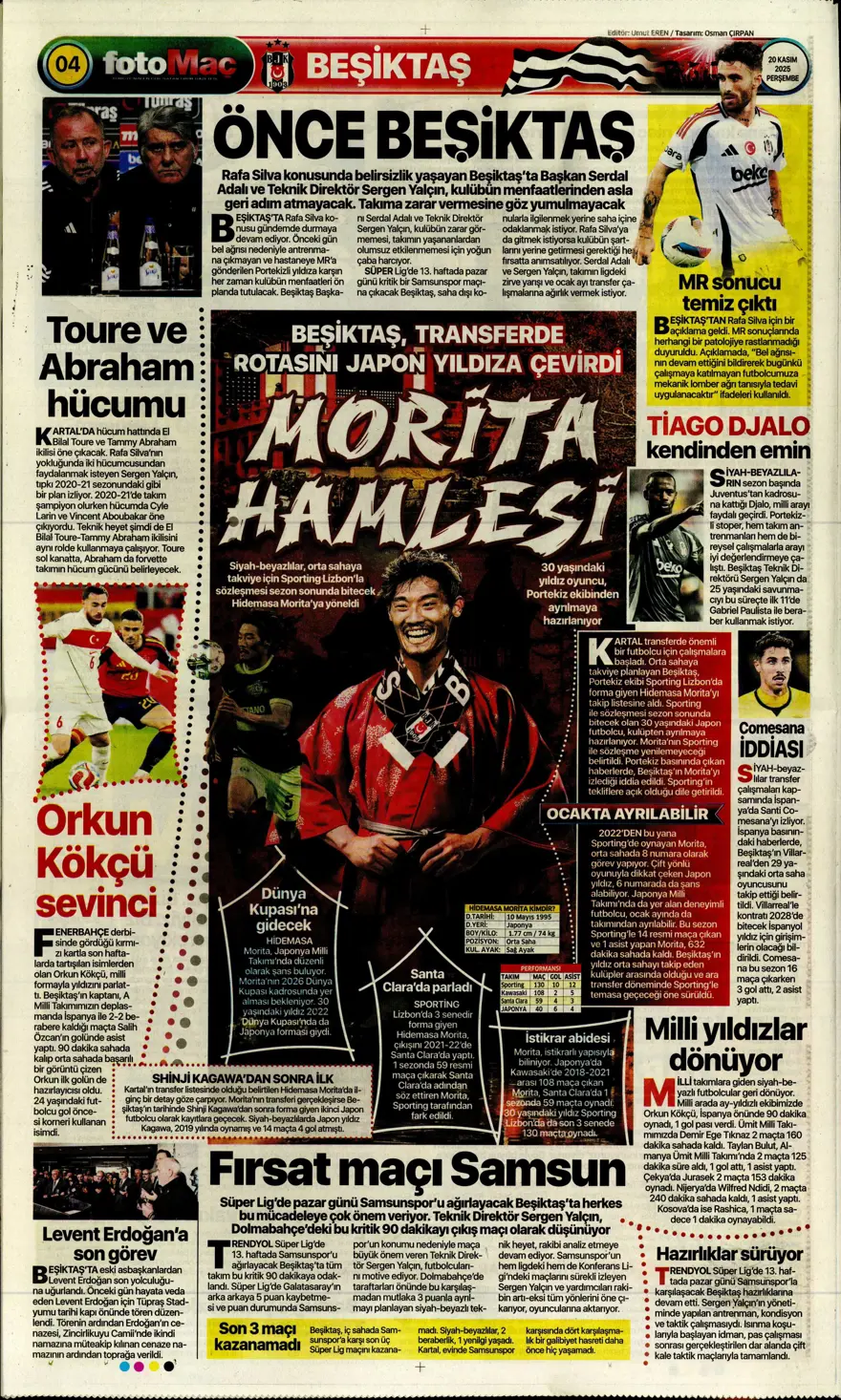 "O bilet gelecek" (20 Kasım 2025 spor manşetleri) 13