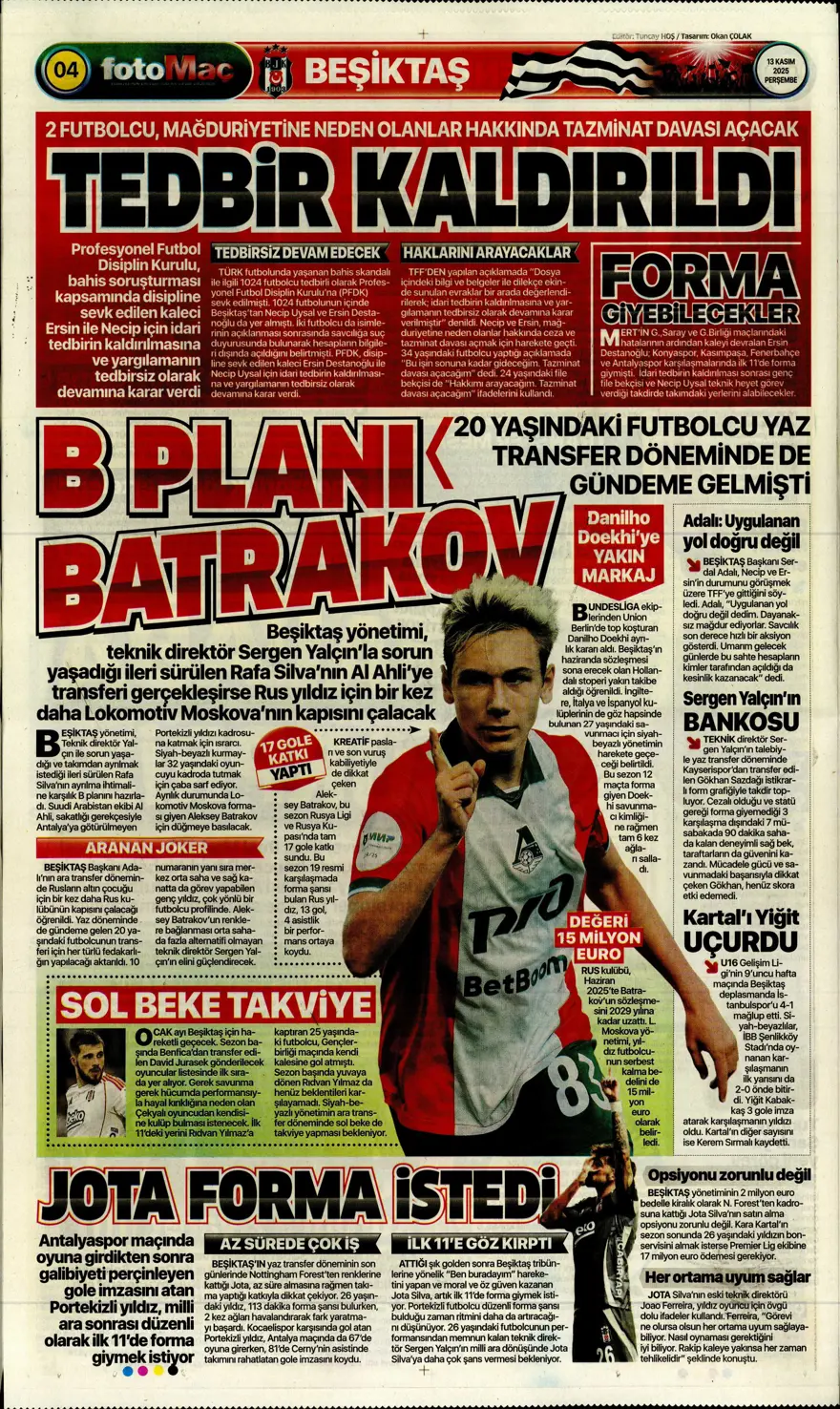 "Lewandowski bombası" (13 Kasım 2025 spor manşetleri) 7