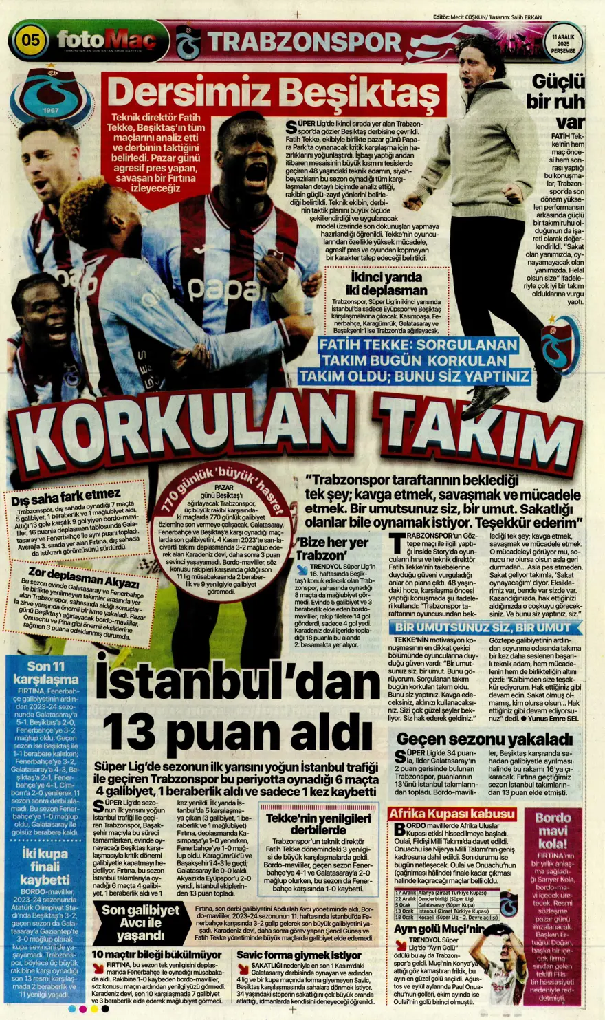 "Zafer yakışır" (11 Aralık 2025 spor manşetleri)
 5