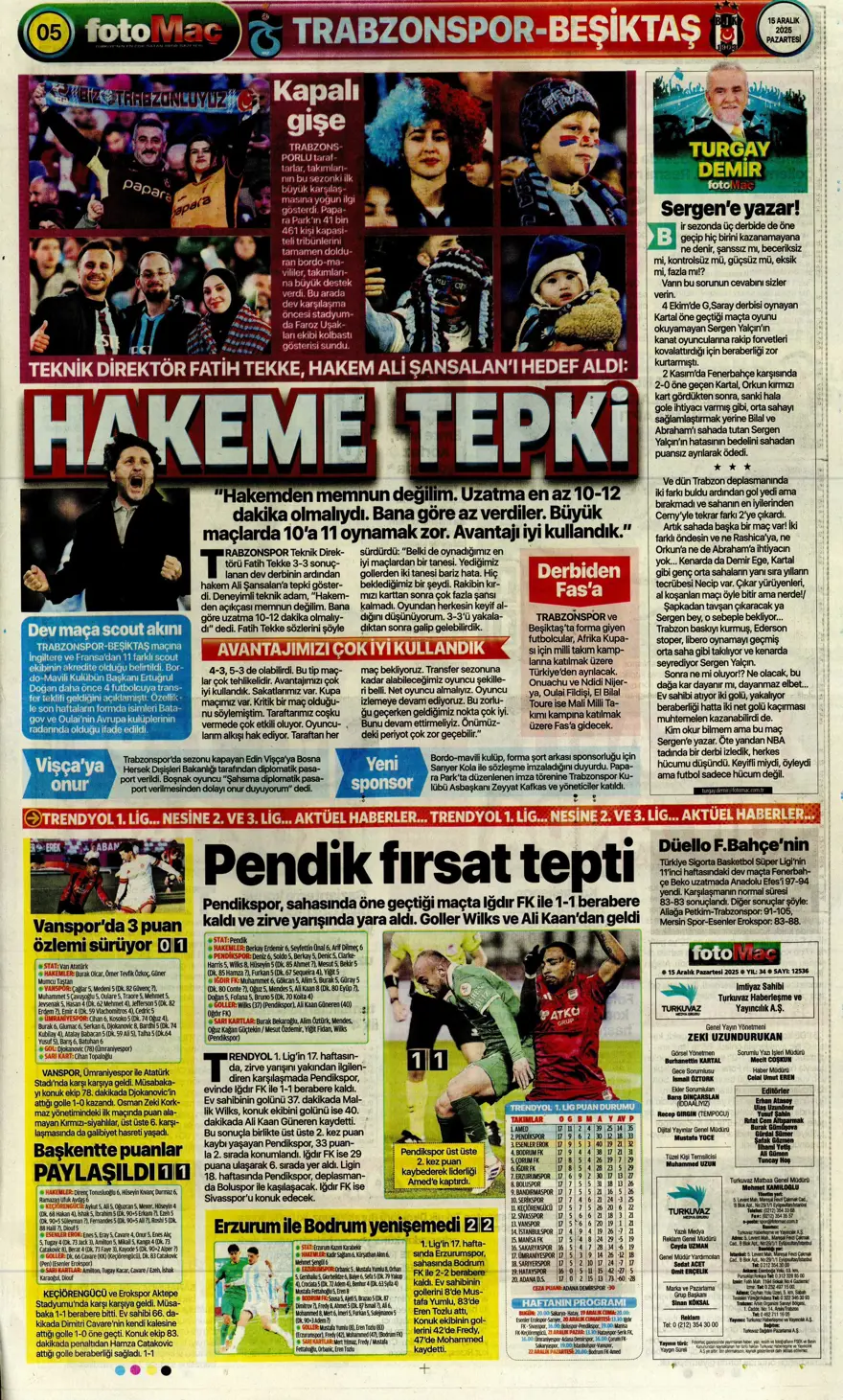 "Her şey var, kazanan yok" (15 Aralık 2025 spor manşetleri) 6 "Her şey var, kazanan yok" (15 Aralık 2025 spor manşetleri) 6