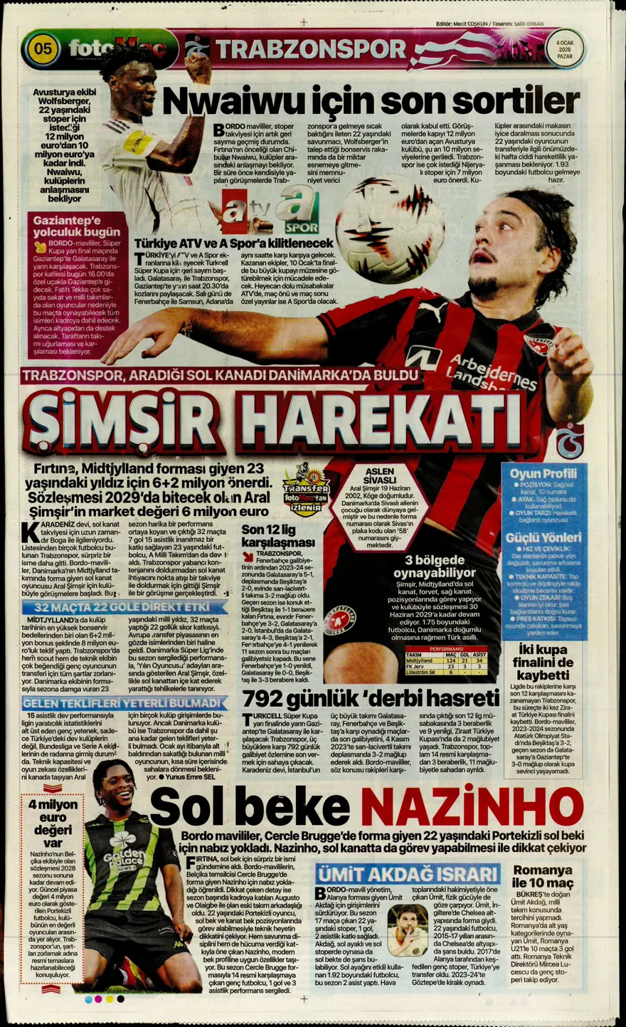 Fenerbahçe'de Guendouzi sürprizi (4 Ocak 2026 spor manşetleri) 4 Fenerbahçe'de Guendouzi sürprizi (4 Ocak 2026 spor manşetleri) 4