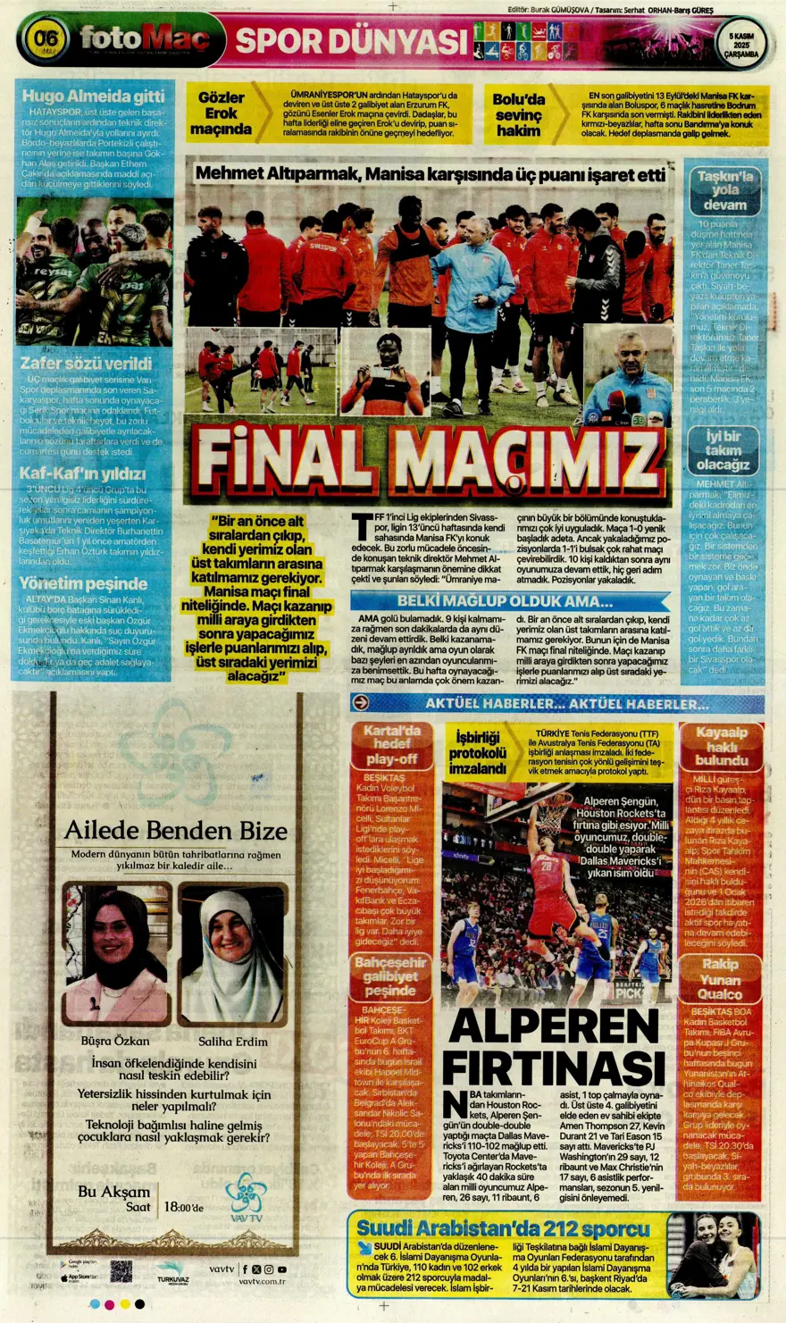 "Devler Ligi'nde Aslan gecesi" (5 Kasım 2025 spor manşetleri) 15 "Devler Ligi'nde Aslan gecesi" (5 Kasım 2025 spor manşetleri) 15
