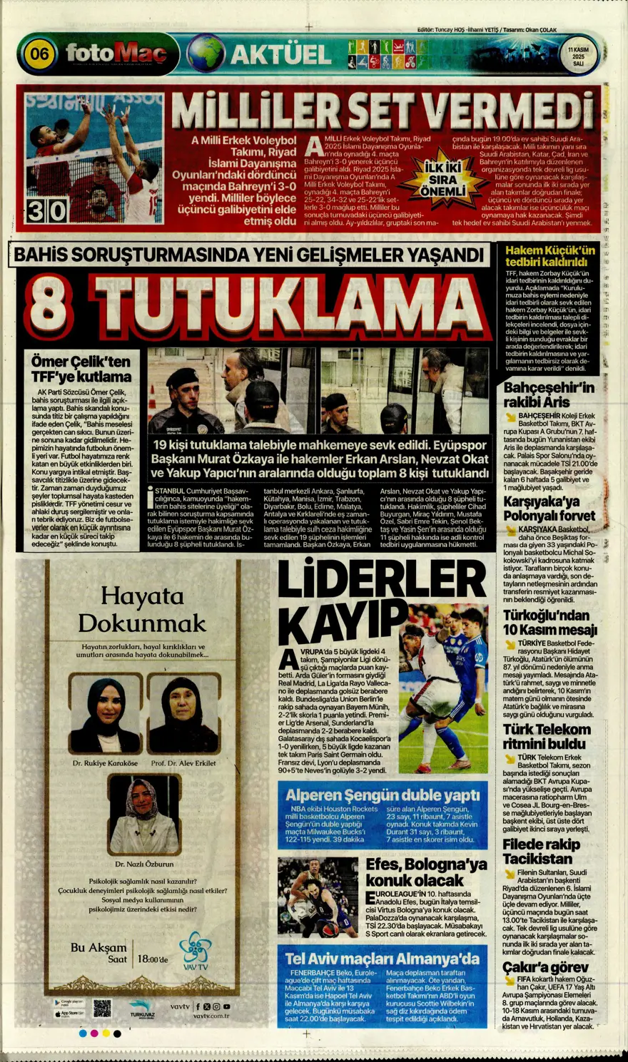 "Osimhen'e niyet, Singo'ya kısmet" (11 Kasım 2025 spor manşetleri) 11