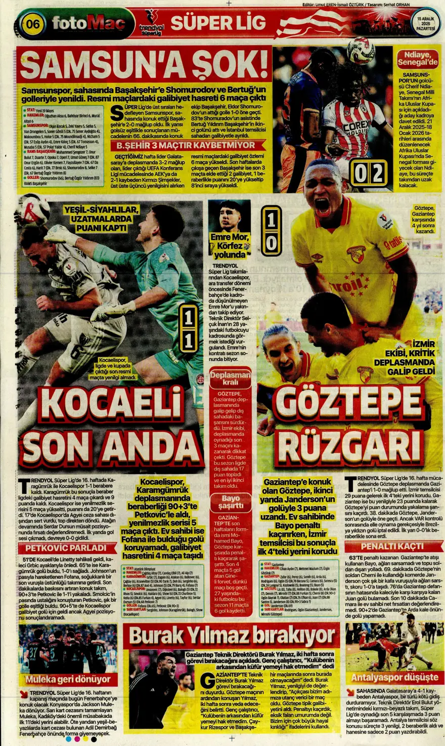 "Her şey var, kazanan yok" (15 Aralık 2025 spor manşetleri) 8 "Her şey var, kazanan yok" (15 Aralık 2025 spor manşetleri) 8