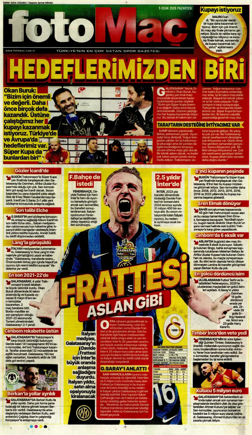 Futbola 'Süper' dönüş (5 Ocak 2026 spor manşetleri) 9