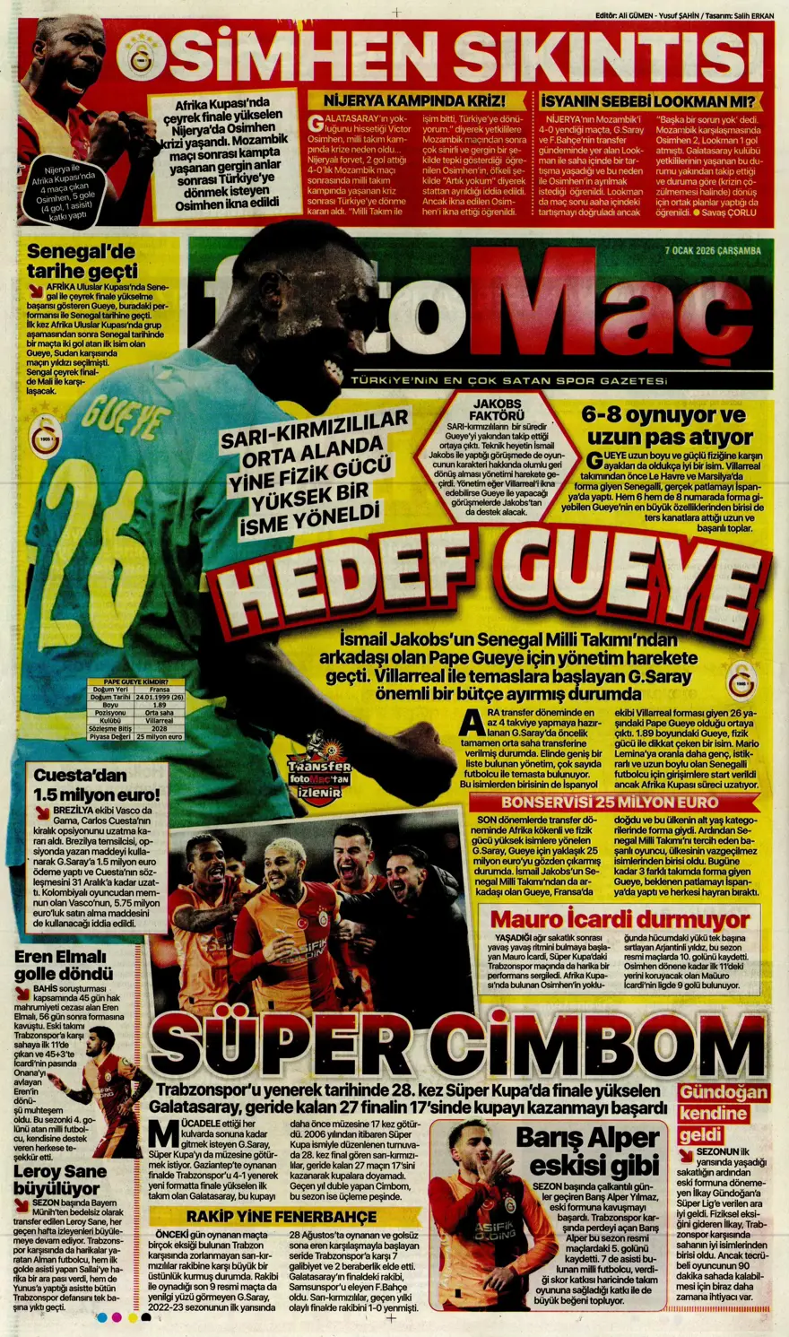 Fenerbahçe'den süper gala (7 Ocak 2026 spor manşetleri) 11 Fenerbahçe'den süper gala (7 Ocak 2026 spor manşetleri) 11