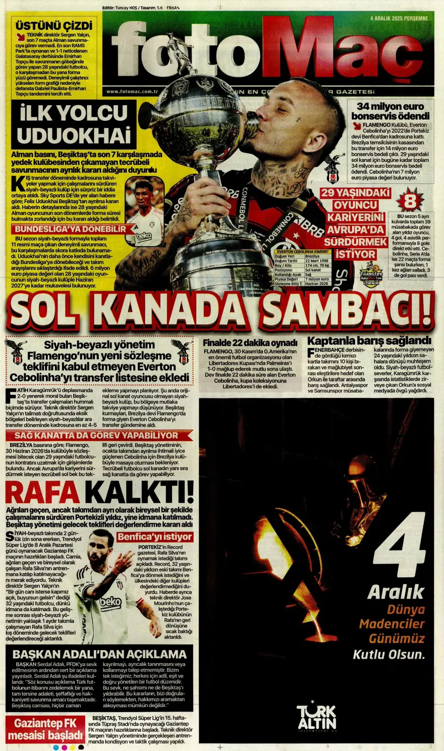 "Kupada da fırtına gibi" (4 Aralık 2025 spor manşetleri) 19