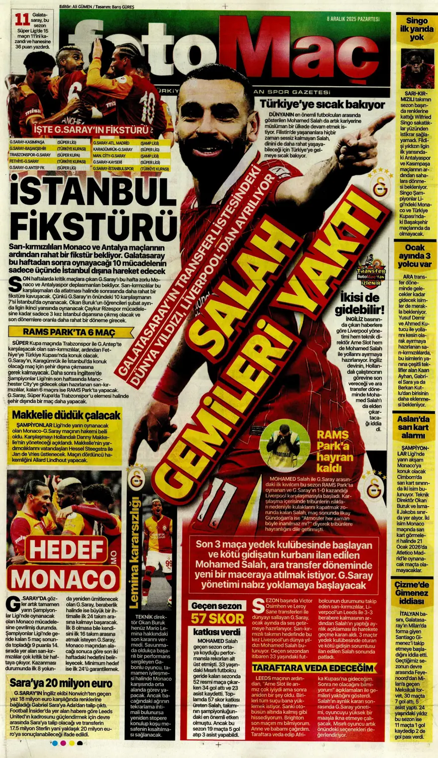 "Doludizgin fırtına" (8 Aralık 2025 spor manşetleri) 14