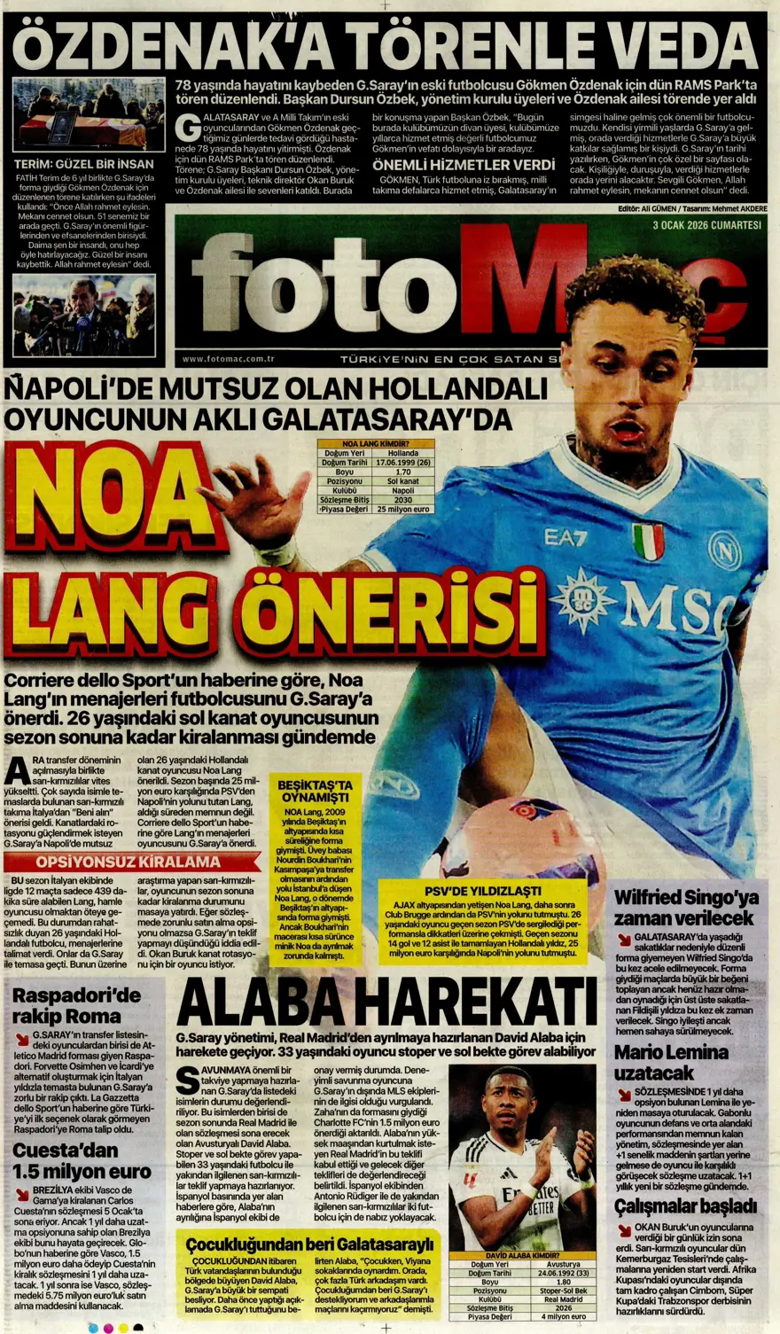 "Aslan'dan Salah teklifi" (3 Ocak 2026 spor manşetleri) 14