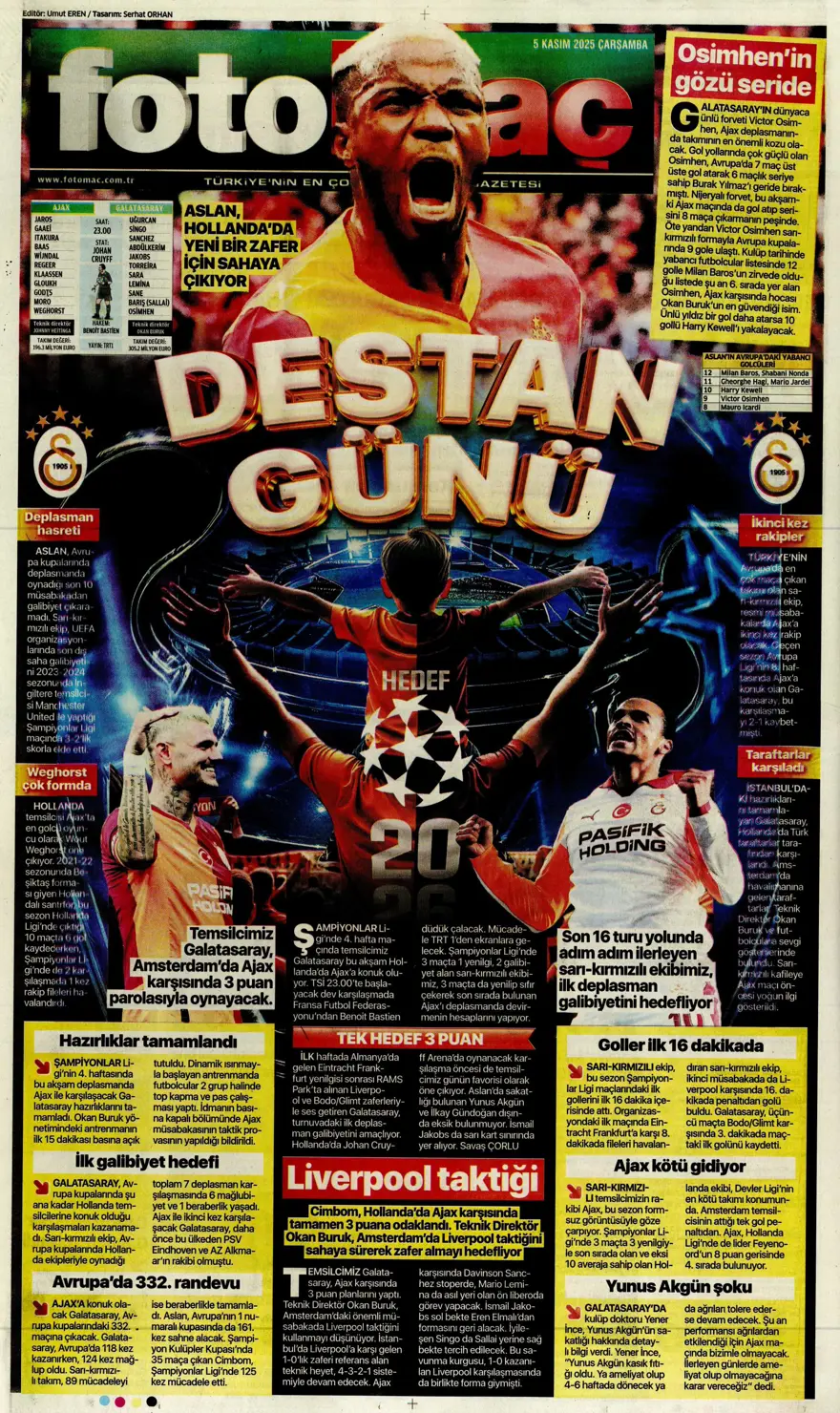 "Devler Ligi'nde Aslan gecesi" (5 Kasım 2025 spor manşetleri) 23 "Devler Ligi'nde Aslan gecesi" (5 Kasım 2025 spor manşetleri) 23