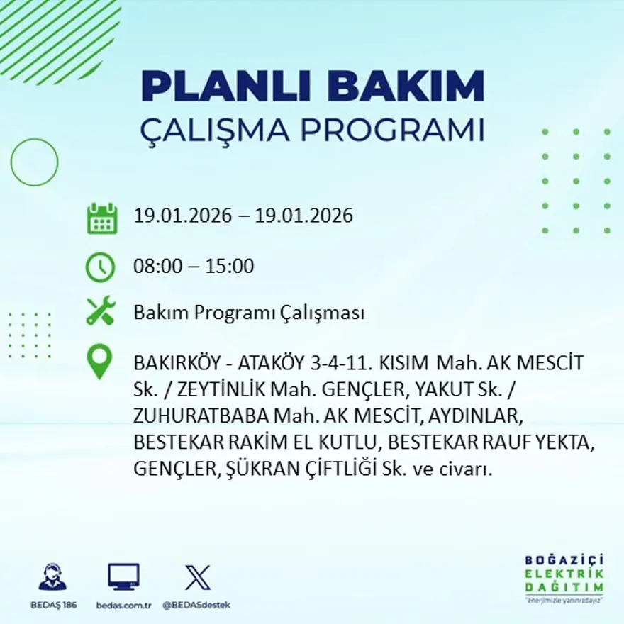 İstanbul'un birçok ilçesinde elektrik kesintisi yaşanacak: 8 saat sürecek (19 Ocak BEDAŞ elektrik kesintisi) 13