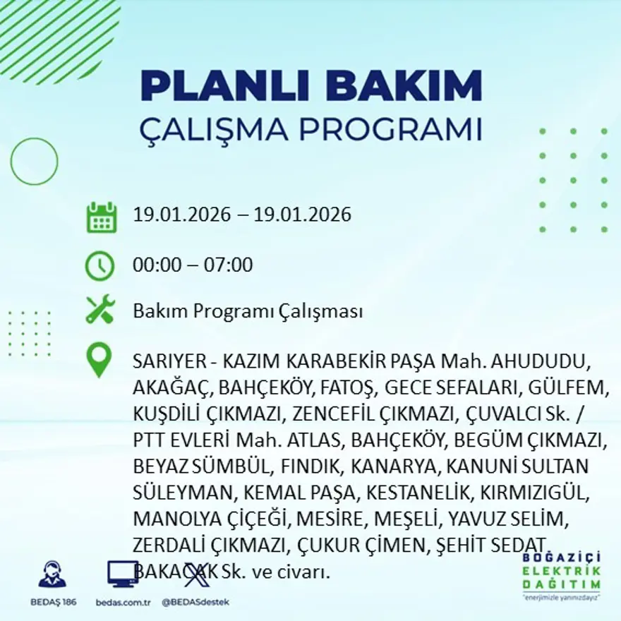 İstanbul'un birçok ilçesinde elektrik kesintisi yaşanacak: 8 saat sürecek (19 Ocak BEDAŞ elektrik kesintisi) 1