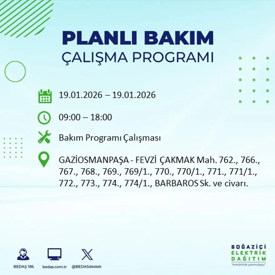 İstanbul'un birçok ilçesinde elektrik kesintisi yaşanacak: 8 saat sürecek (19 Ocak BEDAŞ elektrik kesintisi) 20