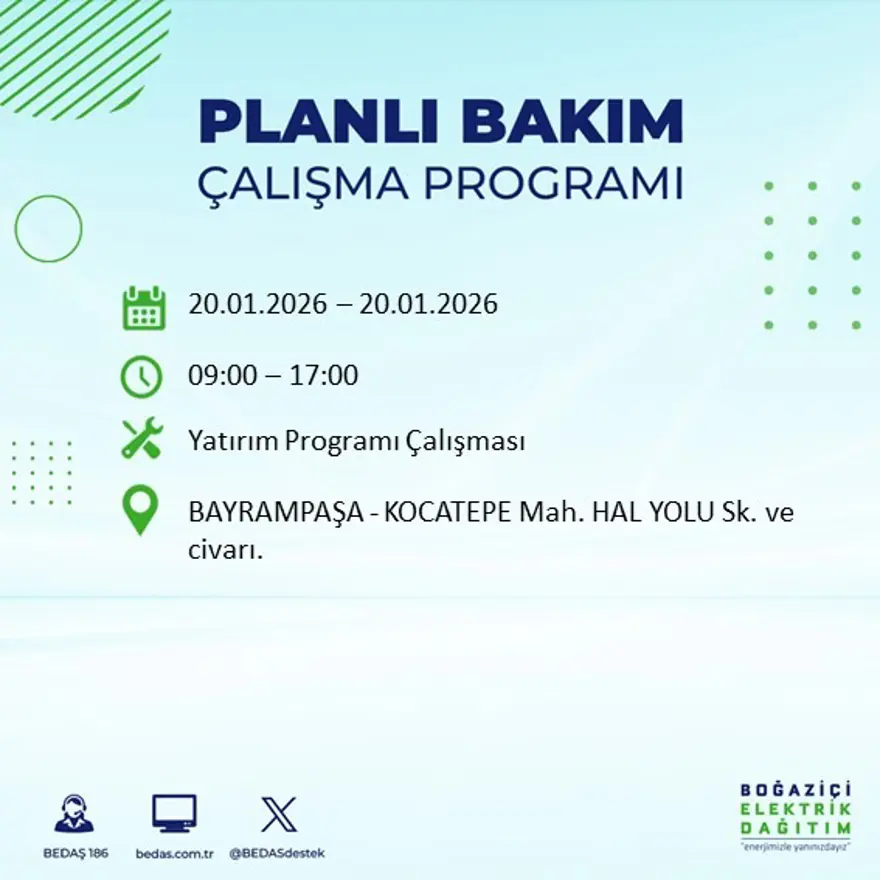 İstanbul'un 25 ilçesinde elektrik kesintisi: Sabah saatlerinde başlayacak, 9 saat sürecek (20 Ocak BEDAŞ elektrik kesintisi) 47