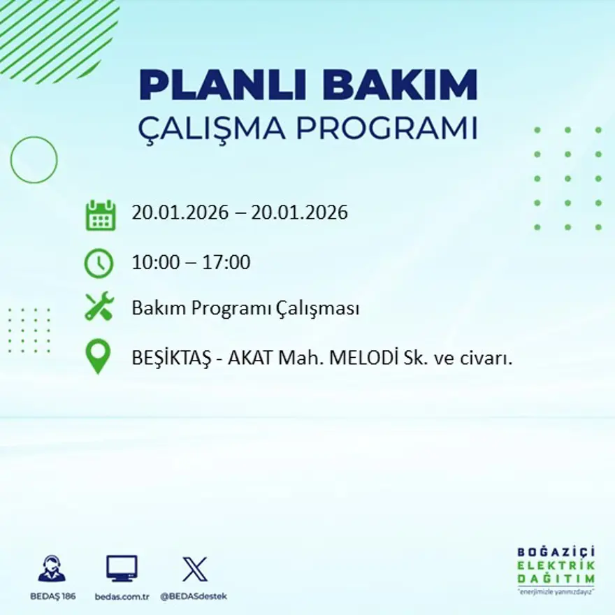 İstanbul'un 25 ilçesinde elektrik kesintisi: Sabah saatlerinde başlayacak, 9 saat sürecek (20 Ocak BEDAŞ elektrik kesintisi) 52