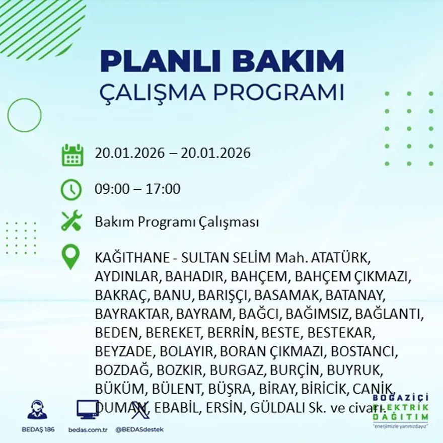 İstanbul'un 25 ilçesinde elektrik kesintisi: Sabah saatlerinde başlayacak, 9 saat sürecek (20 Ocak BEDAŞ elektrik kesintisi) 3