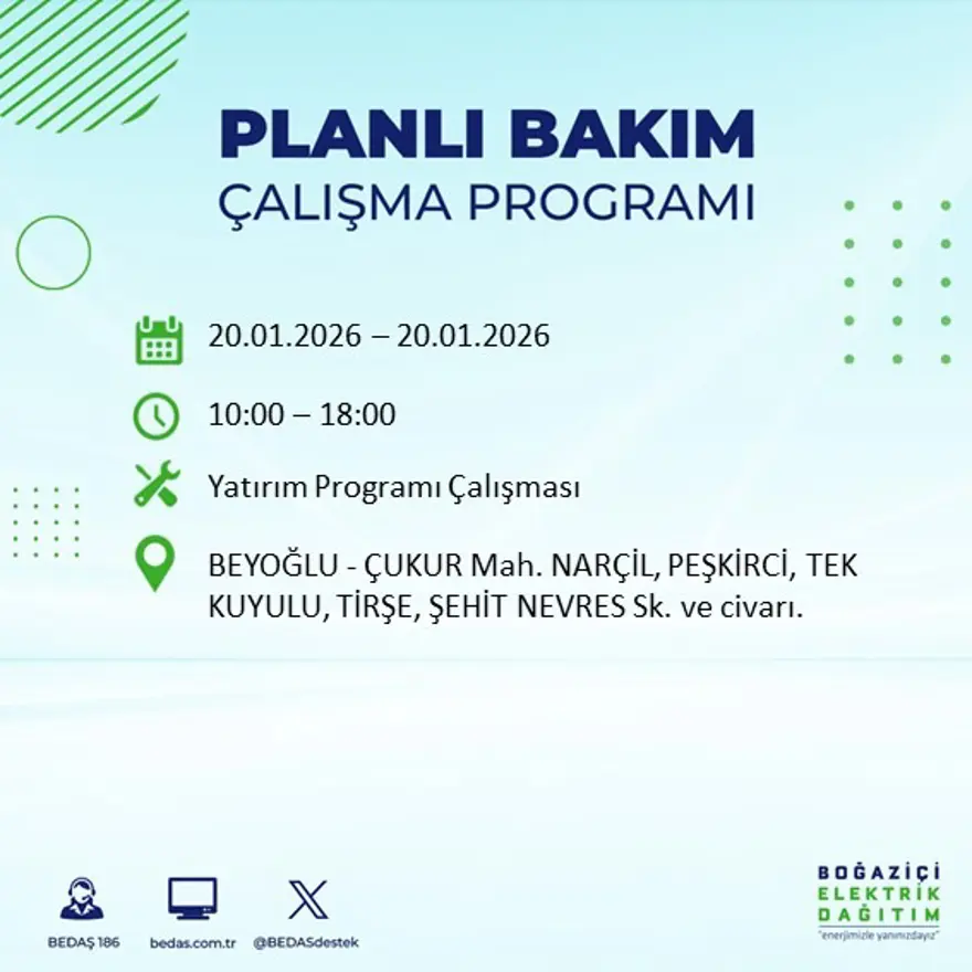 İstanbul'un 25 ilçesinde elektrik kesintisi: Sabah saatlerinde başlayacak, 9 saat sürecek (20 Ocak BEDAŞ elektrik kesintisi) 35
