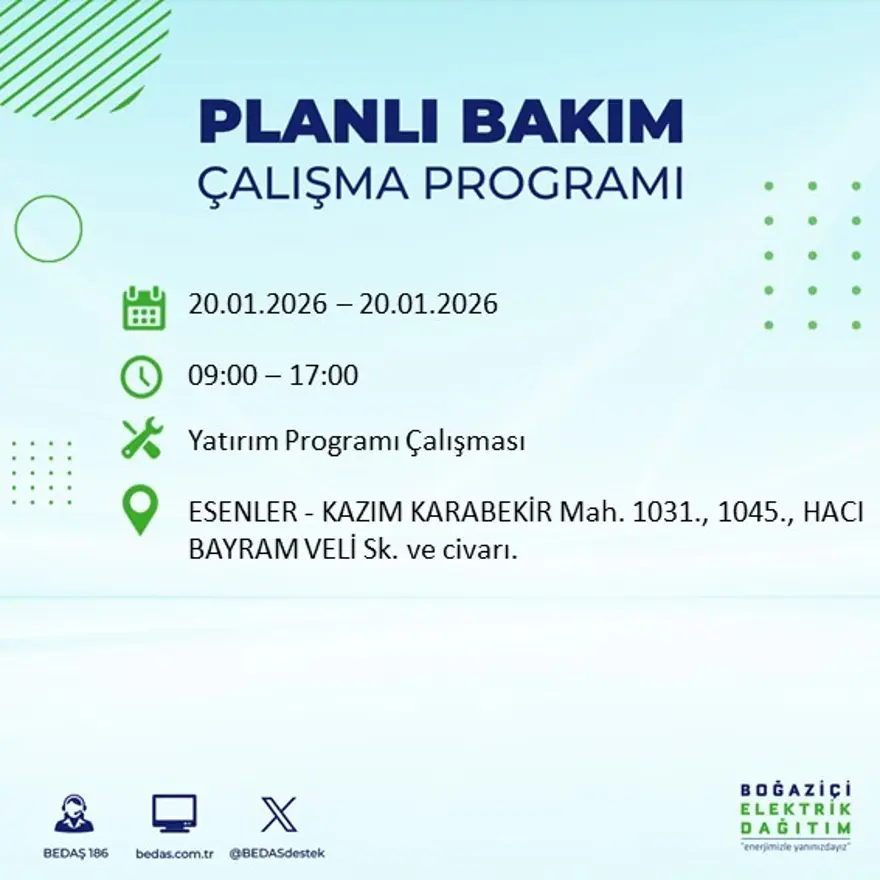 İstanbul'un 25 ilçesinde elektrik kesintisi: Sabah saatlerinde başlayacak, 9 saat sürecek (20 Ocak BEDAŞ elektrik kesintisi) 39