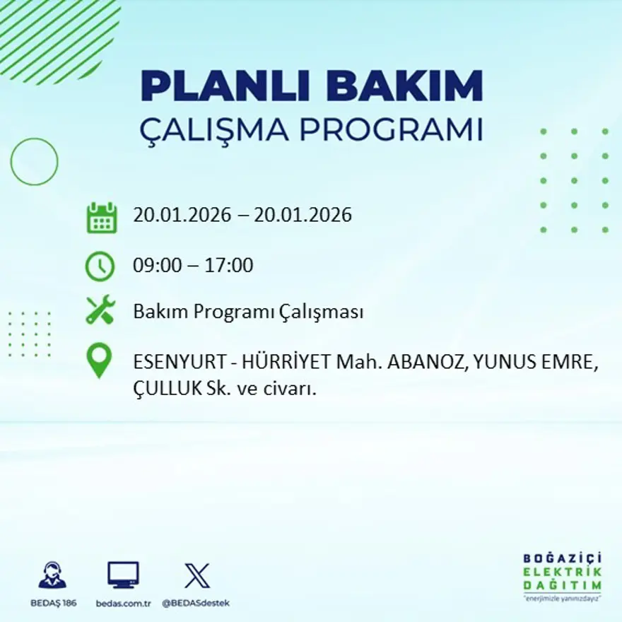 İstanbul'un 25 ilçesinde elektrik kesintisi: Sabah saatlerinde başlayacak, 9 saat sürecek (20 Ocak BEDAŞ elektrik kesintisi) 42