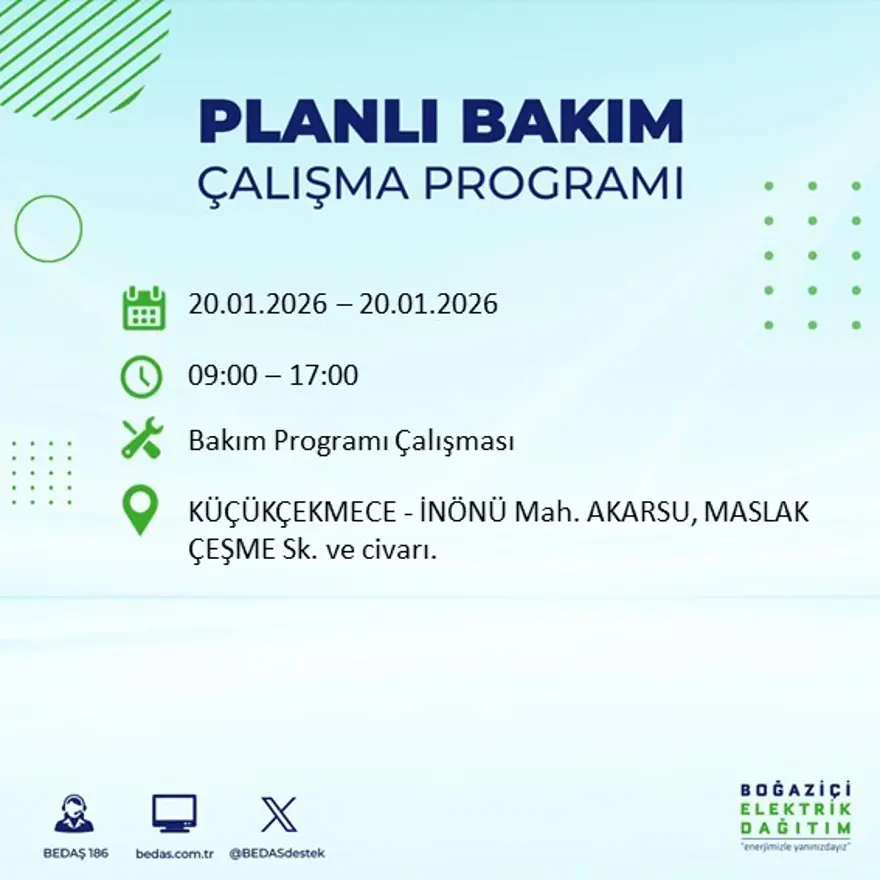 İstanbul'un 25 ilçesinde elektrik kesintisi: Sabah saatlerinde başlayacak, 9 saat sürecek (20 Ocak BEDAŞ elektrik kesintisi) 43