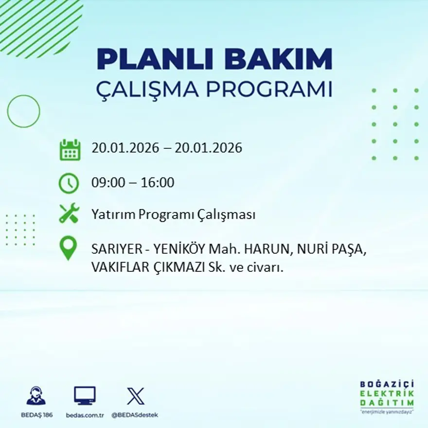 İstanbul'un 25 ilçesinde elektrik kesintisi: Sabah saatlerinde başlayacak, 9 saat sürecek (20 Ocak BEDAŞ elektrik kesintisi) 40