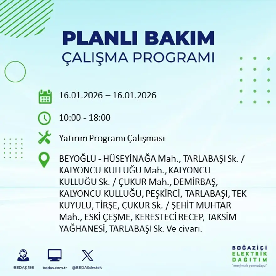 İstanbul'un 22 ilçesinde elektrik kesintisi, 9 saat sürecek (16 Ocak BEDAŞ elektrik kesintisi) 4