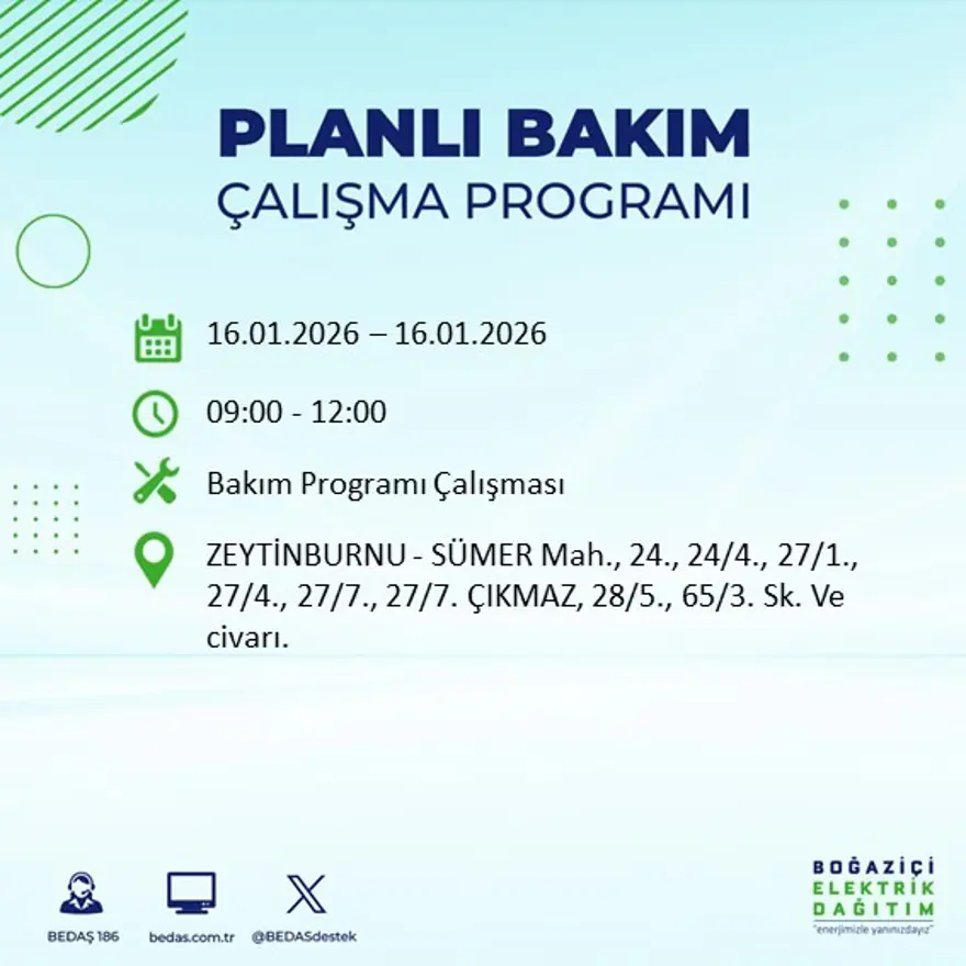 İstanbul'un 22 ilçesinde elektrik kesintisi, 9 saat sürecek (16 Ocak BEDAŞ elektrik kesintisi) 41