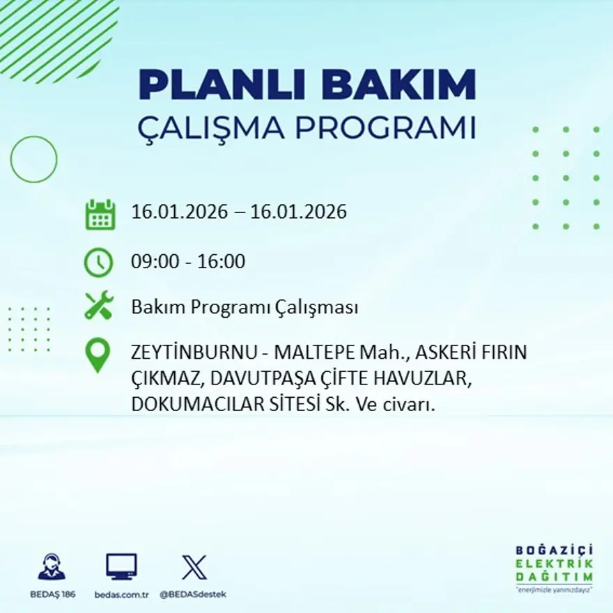 İstanbul'un 22 ilçesinde elektrik kesintisi, 9 saat sürecek (16 Ocak BEDAŞ elektrik kesintisi) 34