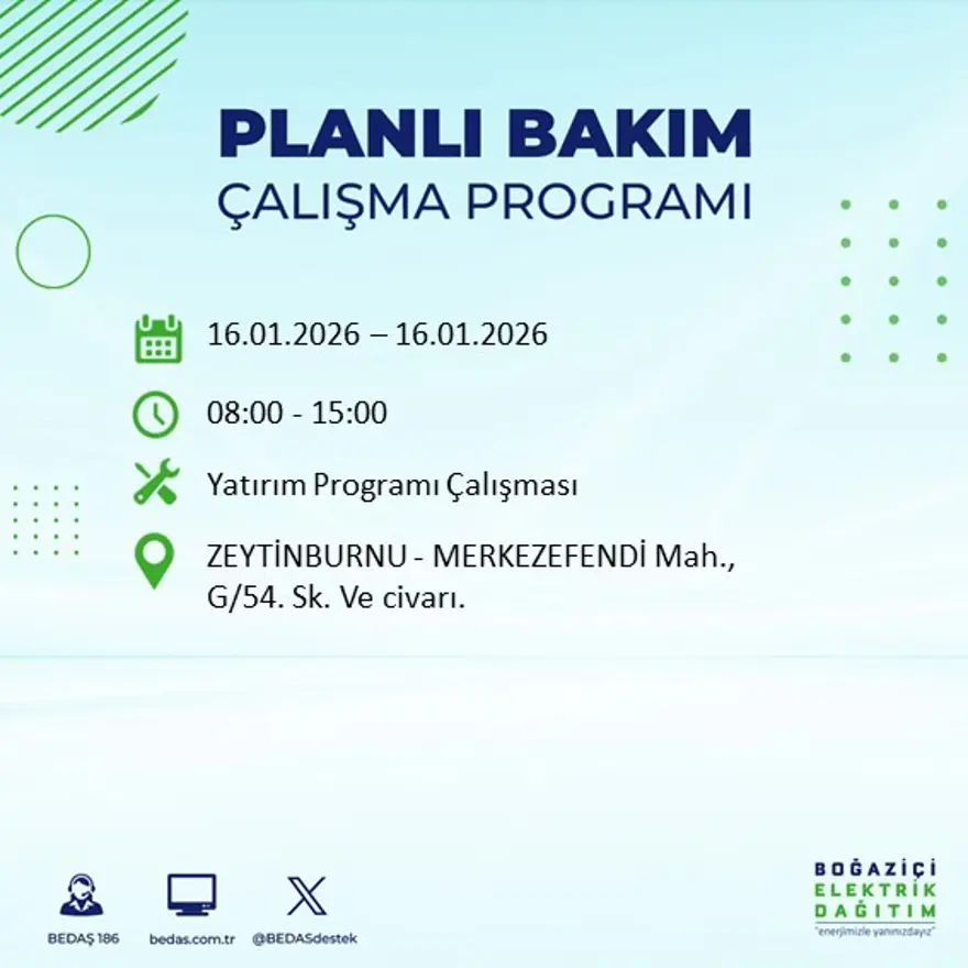 İstanbul'un 22 ilçesinde elektrik kesintisi, 9 saat sürecek (16 Ocak BEDAŞ elektrik kesintisi) 59