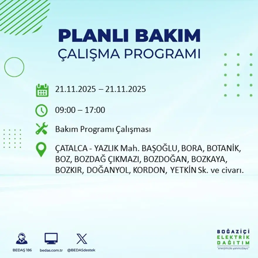 Birçok ilçede uygulanacak: İstanbul'un 22 ilçesinde elektrik kesintisi (21 Kasım BEDAŞ kesinti programı) 57