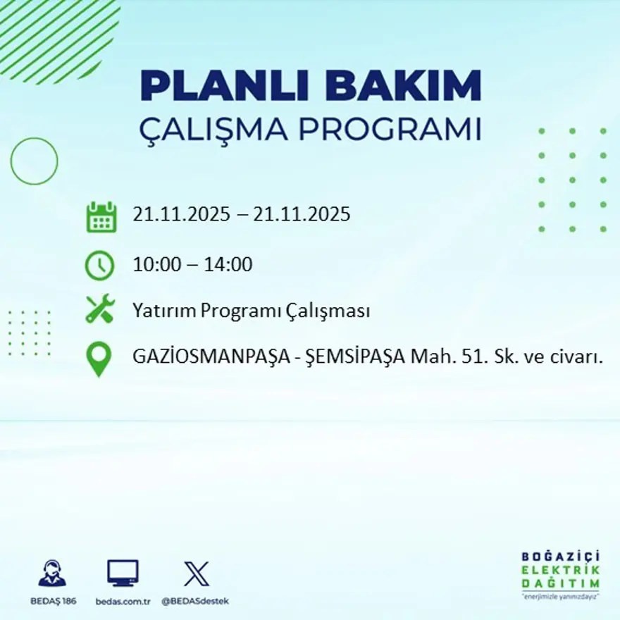 Birçok ilçede uygulanacak: İstanbul'un 22 ilçesinde elektrik kesintisi (21 Kasım BEDAŞ kesinti programı) 96