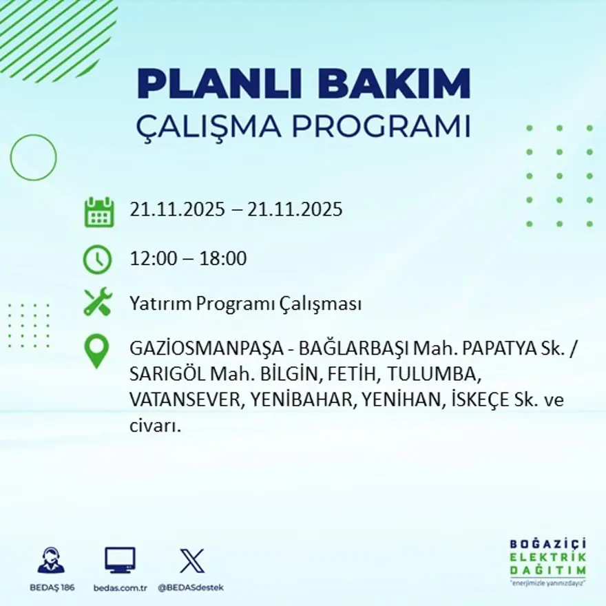 Birçok ilçede uygulanacak: İstanbul'un 22 ilçesinde elektrik kesintisi (21 Kasım BEDAŞ kesinti programı) 58
