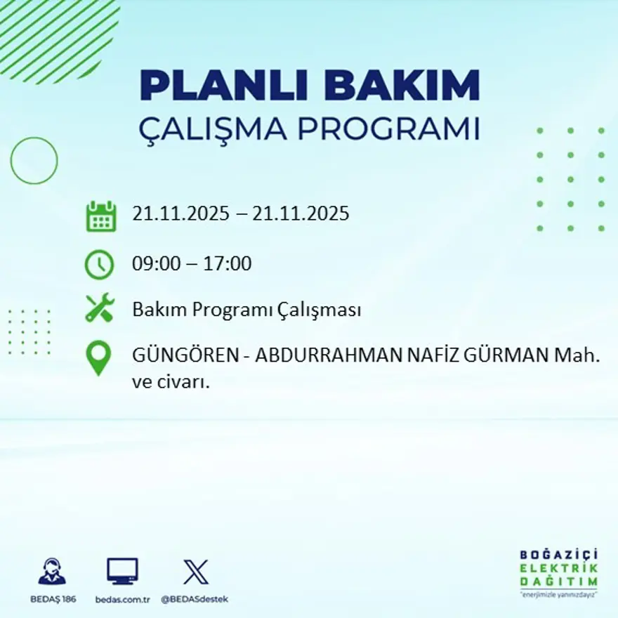 Birçok ilçede uygulanacak: İstanbul'un 22 ilçesinde elektrik kesintisi (21 Kasım BEDAŞ kesinti programı) 89