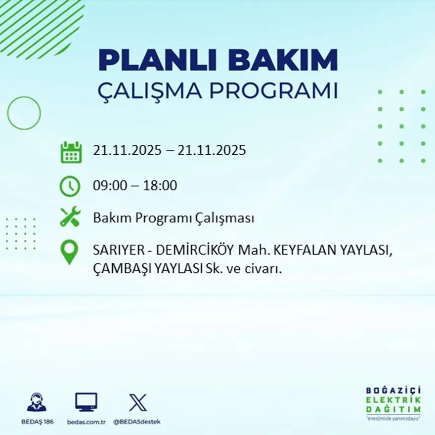 Birçok ilçede uygulanacak: İstanbul'un 22 ilçesinde elektrik kesintisi (21 Kasım BEDAŞ kesinti programı) 76