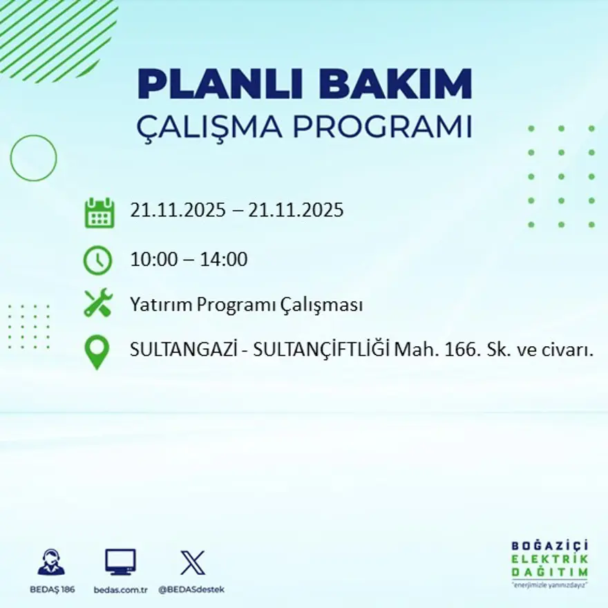 Birçok ilçede uygulanacak: İstanbul'un 22 ilçesinde elektrik kesintisi (21 Kasım BEDAŞ kesinti programı) 97