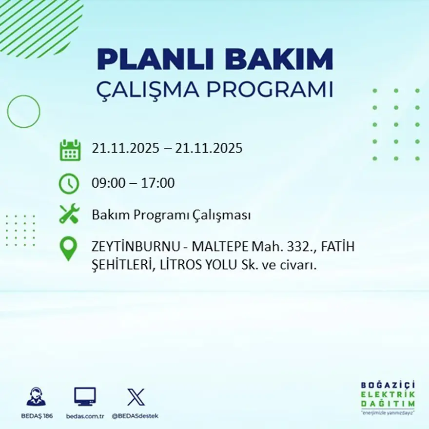 Birçok ilçede uygulanacak: İstanbul'un 22 ilçesinde elektrik kesintisi (21 Kasım BEDAŞ kesinti programı) 78