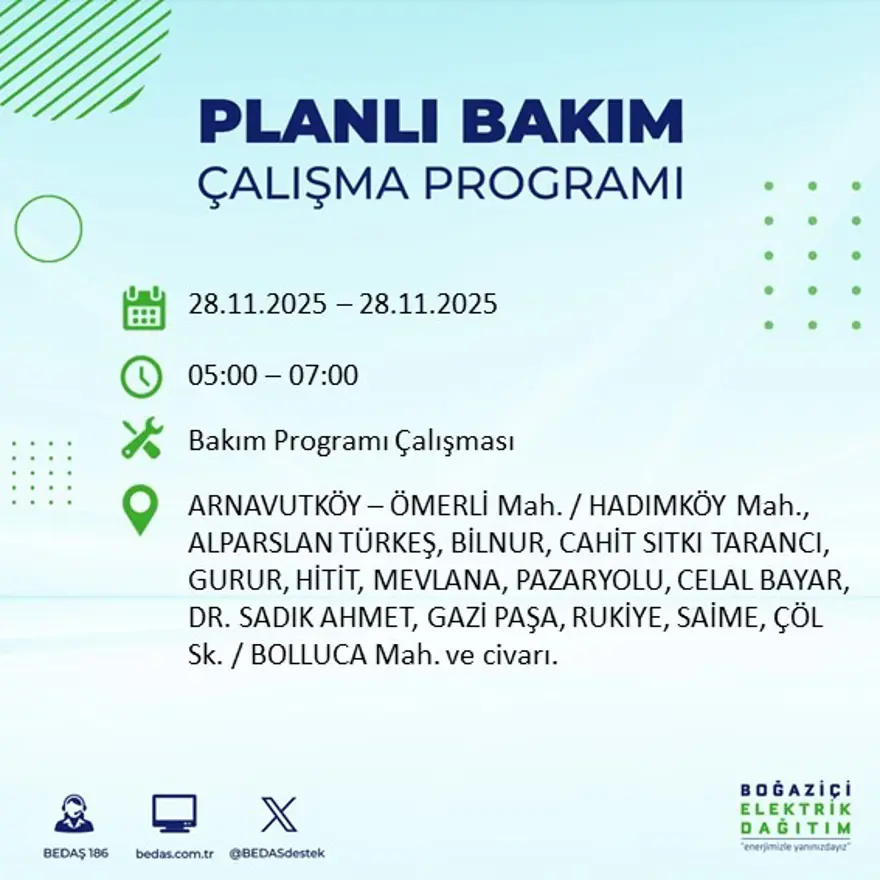 İstanbul'un birçok ilçesinde elektrik kesintisi yaşanacak: 9 saat kadar sürecek (28 Kasım BEDAŞ elektrik kesintisi) 18