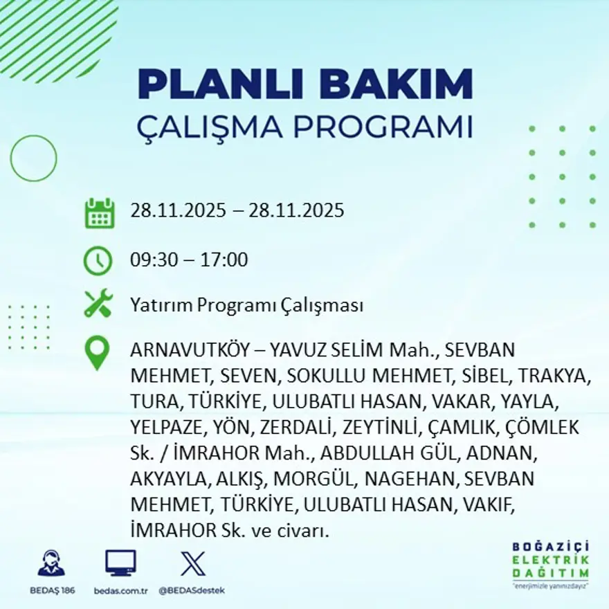 İstanbul'un birçok ilçesinde elektrik kesintisi yaşanacak: 9 saat kadar sürecek (28 Kasım BEDAŞ elektrik kesintisi) 4