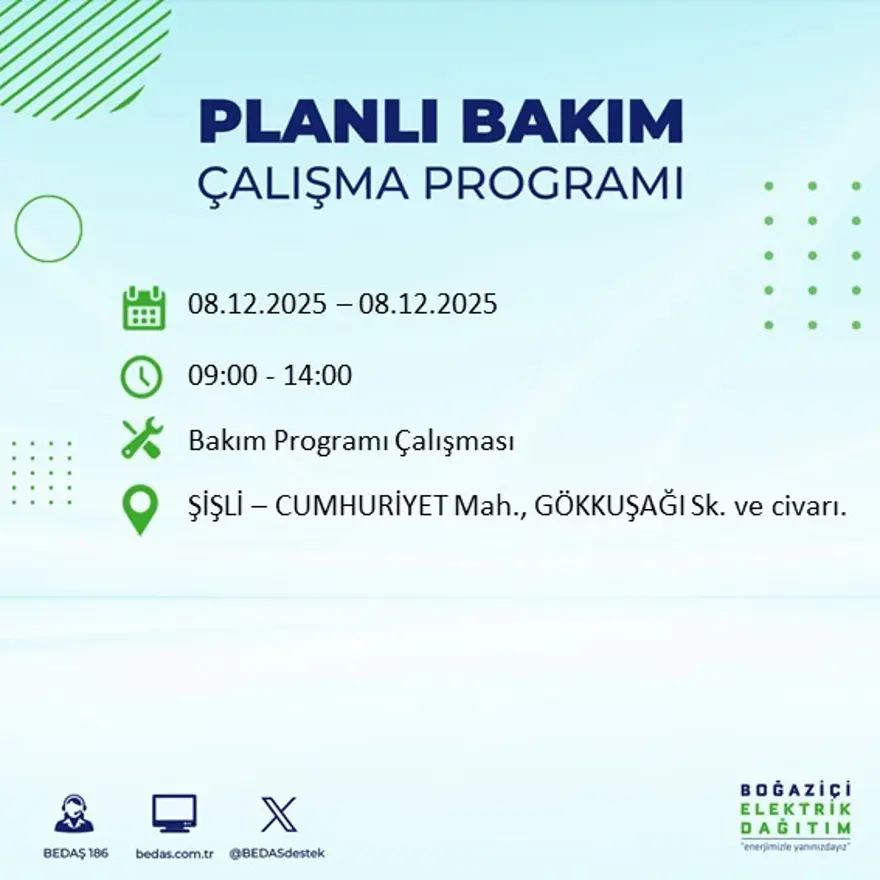 İstanbul'un 23 ilçesinde elektrik kesintisi yaşanacak: 10 saate kadar sürecek (8 Aralık BEDAŞ elektrik kesintisi) 87
