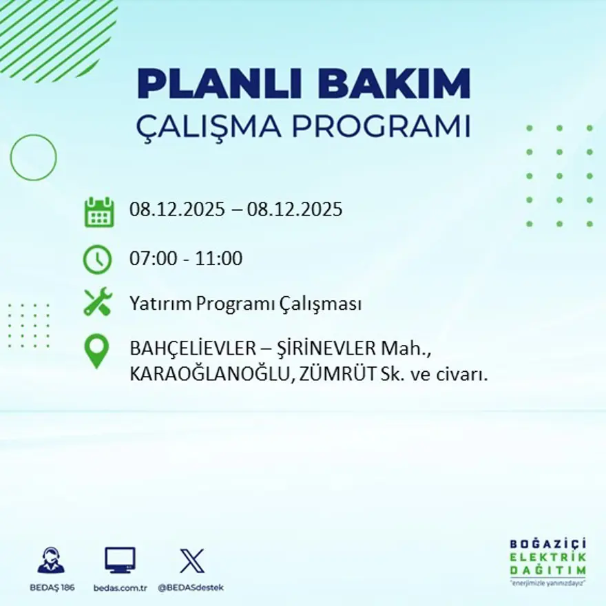 İstanbul'un 23 ilçesinde elektrik kesintisi yaşanacak: 10 saate kadar sürecek (8 Aralık BEDAŞ elektrik kesintisi) 62