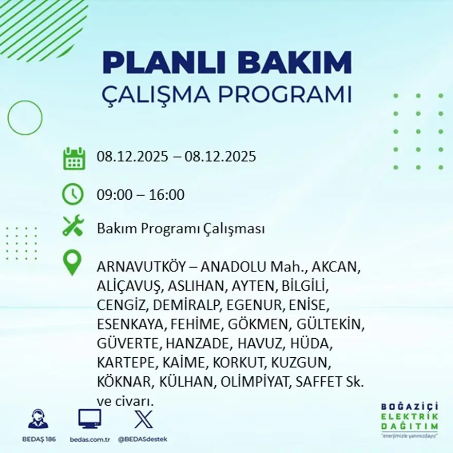 İstanbul'un 23 ilçesinde elektrik kesintisi yaşanacak: 10 saate kadar sürecek (8 Aralık BEDAŞ elektrik kesintisi) 11