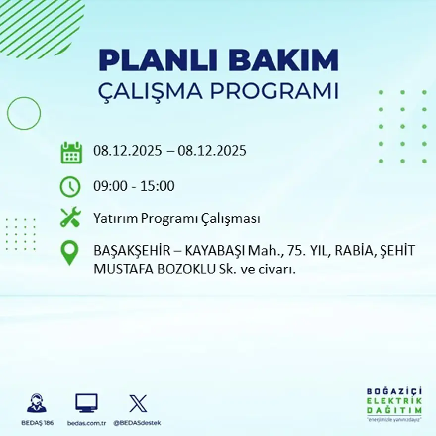 İstanbul'un 23 ilçesinde elektrik kesintisi yaşanacak: 10 saate kadar sürecek (8 Aralık BEDAŞ elektrik kesintisi) 58