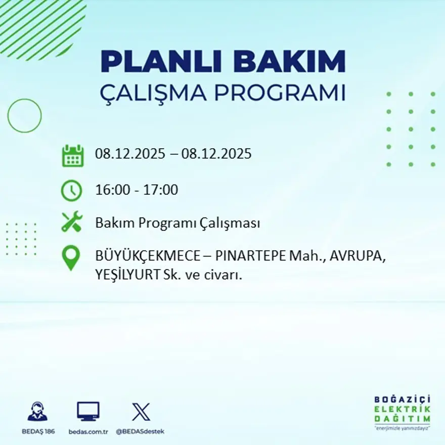İstanbul'un 23 ilçesinde elektrik kesintisi yaşanacak: 10 saate kadar sürecek (8 Aralık BEDAŞ elektrik kesintisi) 69