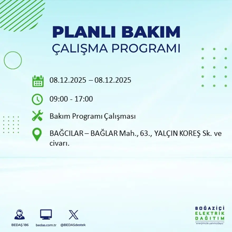 İstanbul'un 23 ilçesinde elektrik kesintisi yaşanacak: 10 saate kadar sürecek (8 Aralık BEDAŞ elektrik kesintisi) 80