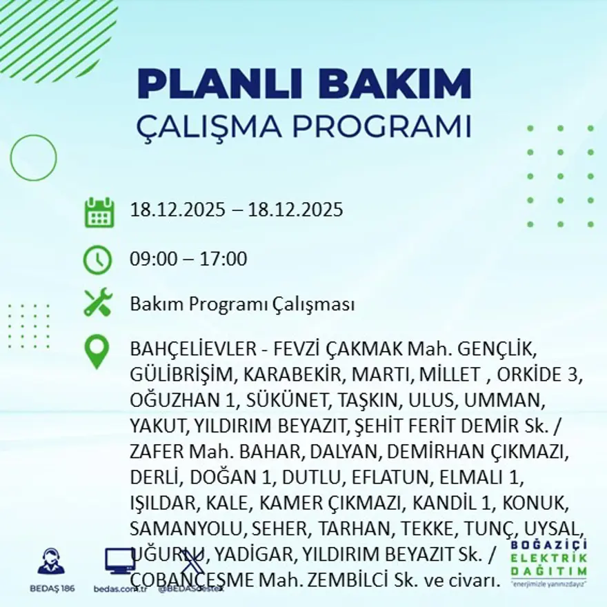 Gece yarısı başlayacak. İstanbul'un 21 ilçesinde elektrik kesintisi yaşanacak (18 Aralık BEDAŞ elektrik kesintisi) 2