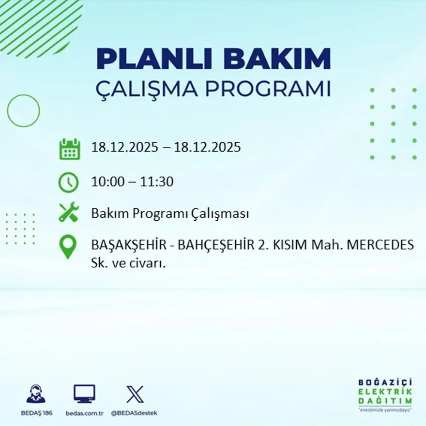 Gece yarısı başlayacak. İstanbul'un 21 ilçesinde elektrik kesintisi yaşanacak (18 Aralık BEDAŞ elektrik kesintisi) 32