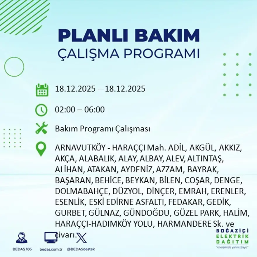 Gece yarısı başlayacak. İstanbul'un 21 ilçesinde elektrik kesintisi yaşanacak (18 Aralık BEDAŞ elektrik kesintisi) 4