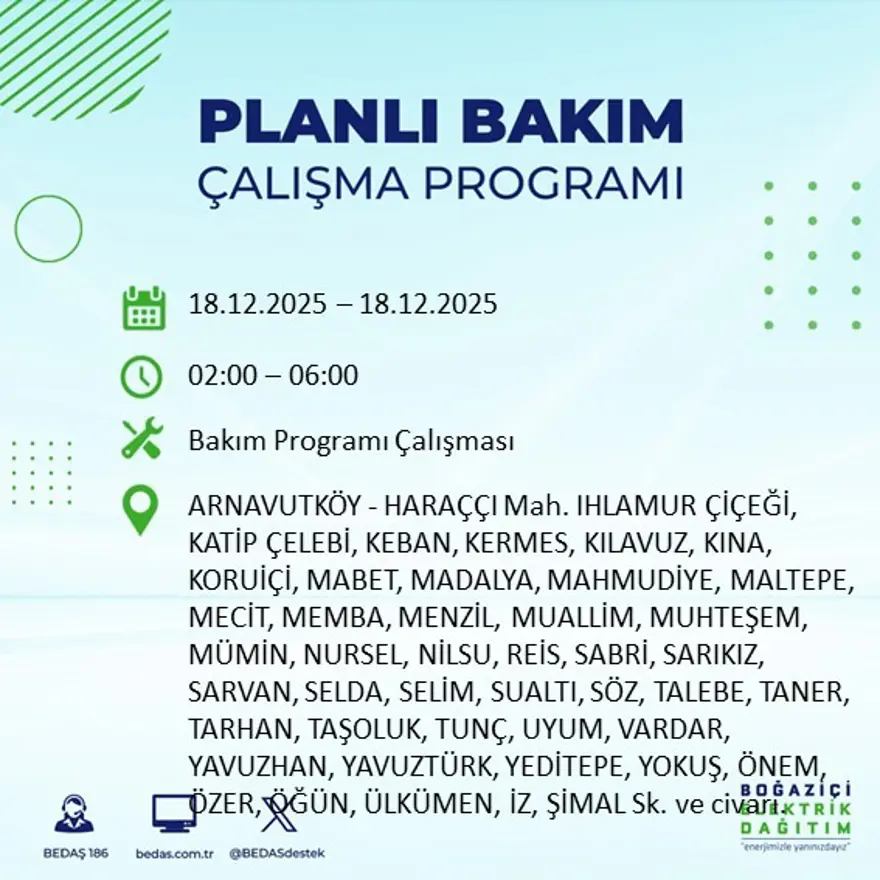 Gece yarısı başlayacak. İstanbul'un 21 ilçesinde elektrik kesintisi yaşanacak (18 Aralık BEDAŞ elektrik kesintisi) 3