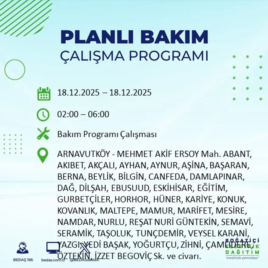 Gece yarısı başlayacak. İstanbul'un 21 ilçesinde elektrik kesintisi yaşanacak (18 Aralık BEDAŞ elektrik kesintisi) 1