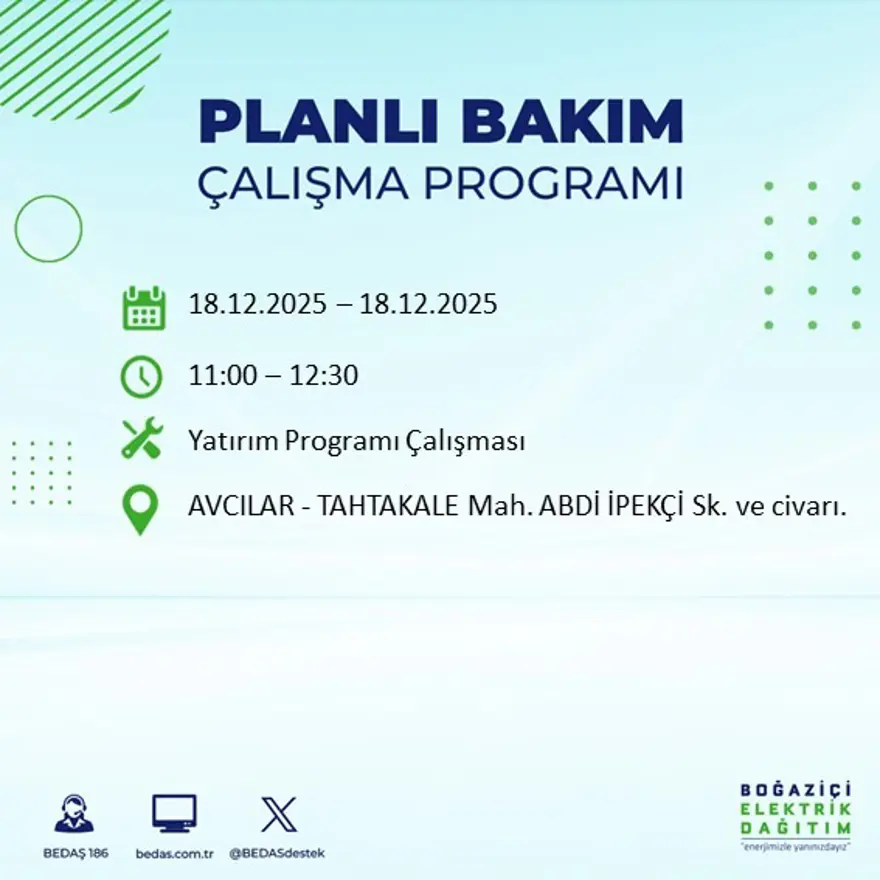 Gece yarısı başlayacak. İstanbul'un 21 ilçesinde elektrik kesintisi yaşanacak (18 Aralık BEDAŞ elektrik kesintisi) 36